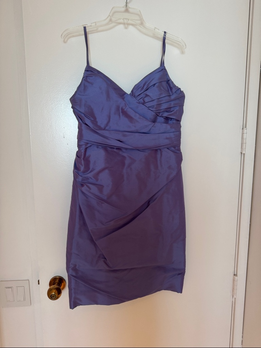 Sleeveless Satin Wrap-Detail Mini Dress in Purple
